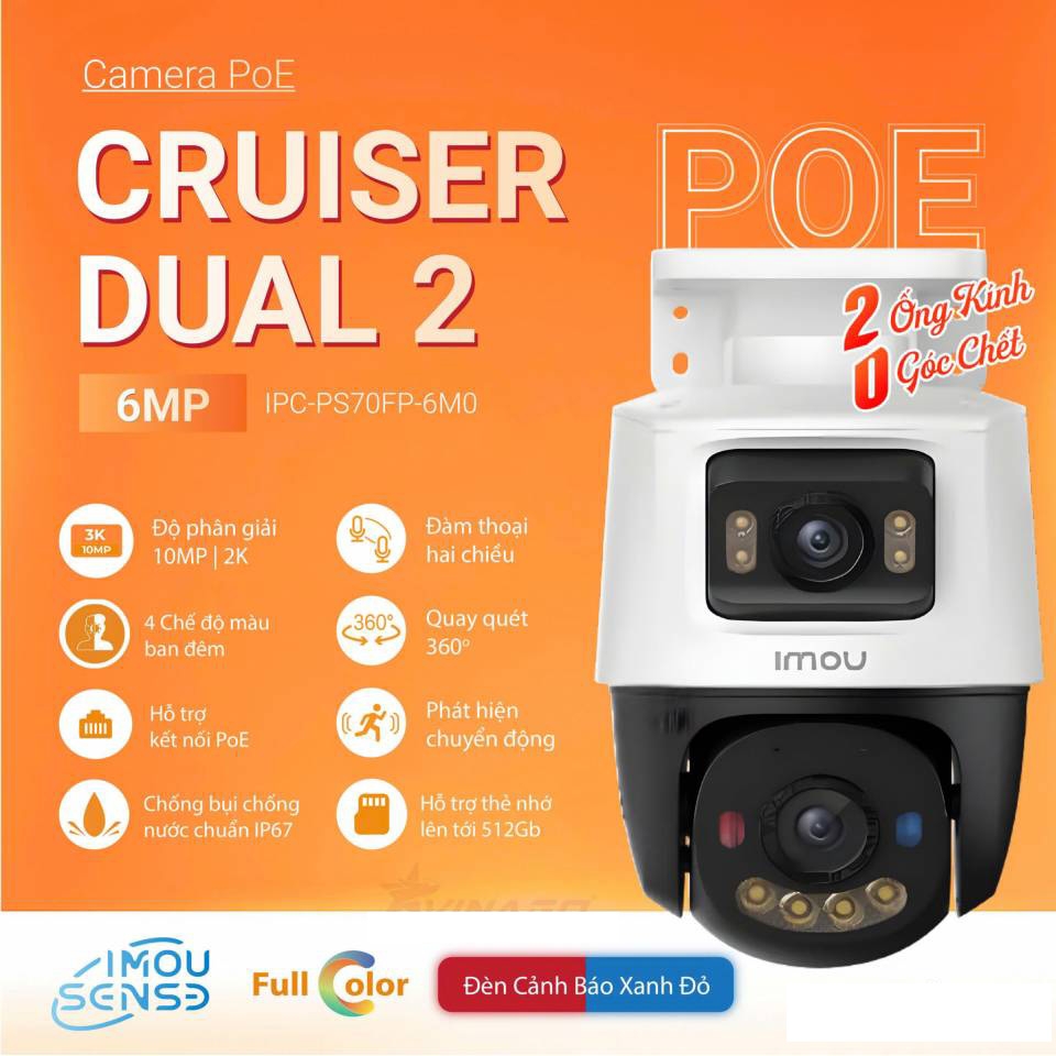 Camera IMOU IPC-PS70FP-6M0 (Quay quét 2 mắt x 3MP, PoE, Loa Mic)