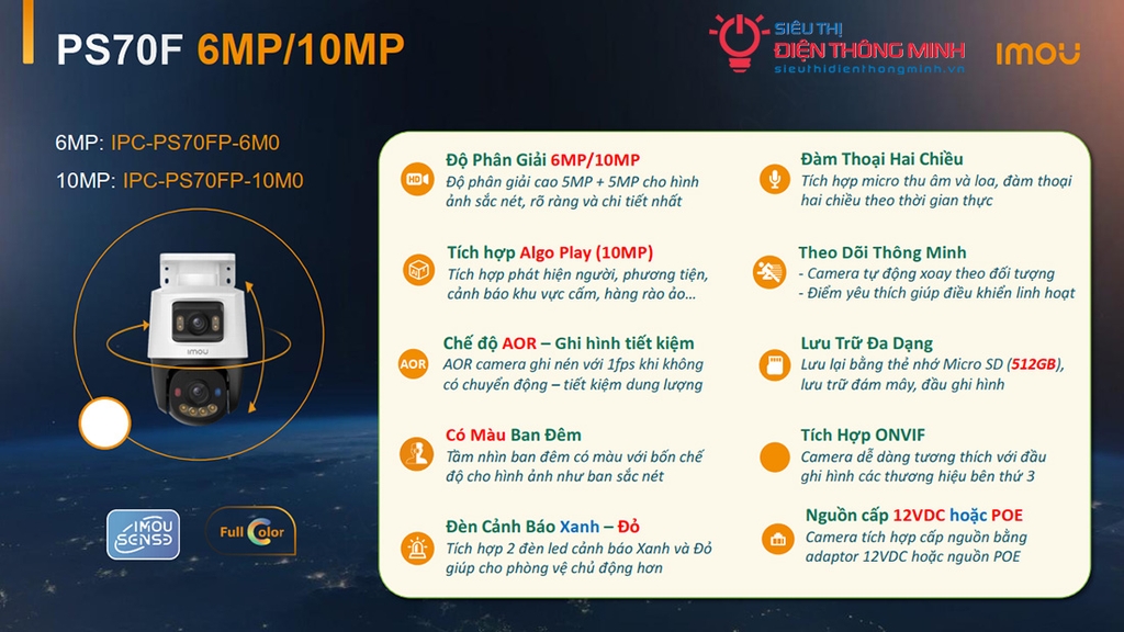 Camera IMOU IPC-PS70FP-6M0 (Quay quét 2 mắt x 3MP, PoE, Loa Mic)