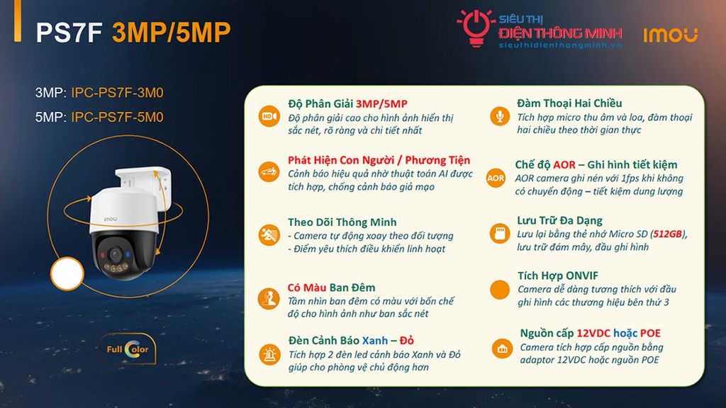 Camera IMOU IPC-PS7FP-5M0 (Quay quét 5MP, PoE, Loa Mic)