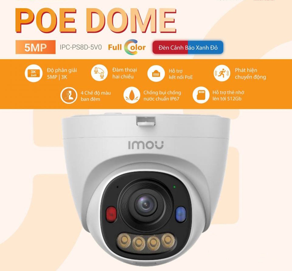 Camera IMOU IPC-PS8D-5V0 (Dome 5MP, PoE, liền Mic)