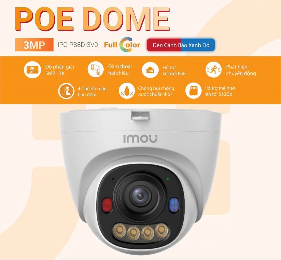 Camera IMOU IPC-PS8DP-3V0 (Dome 3MP, PoE, liền Mic)