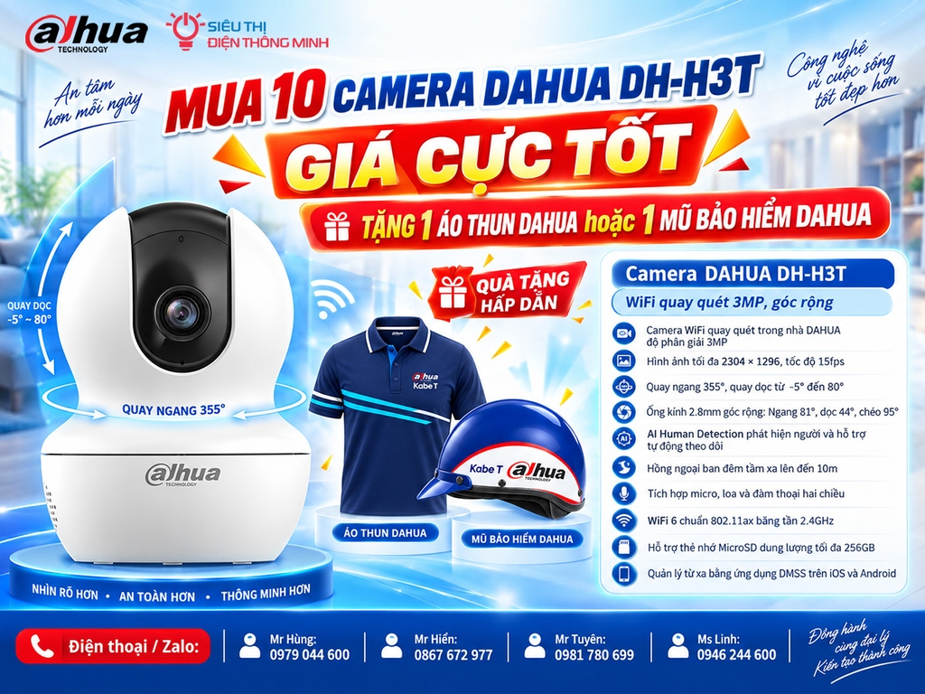 Camera DAHUA DH-H3T (Wifi quay quét 3MP, góc rộng)