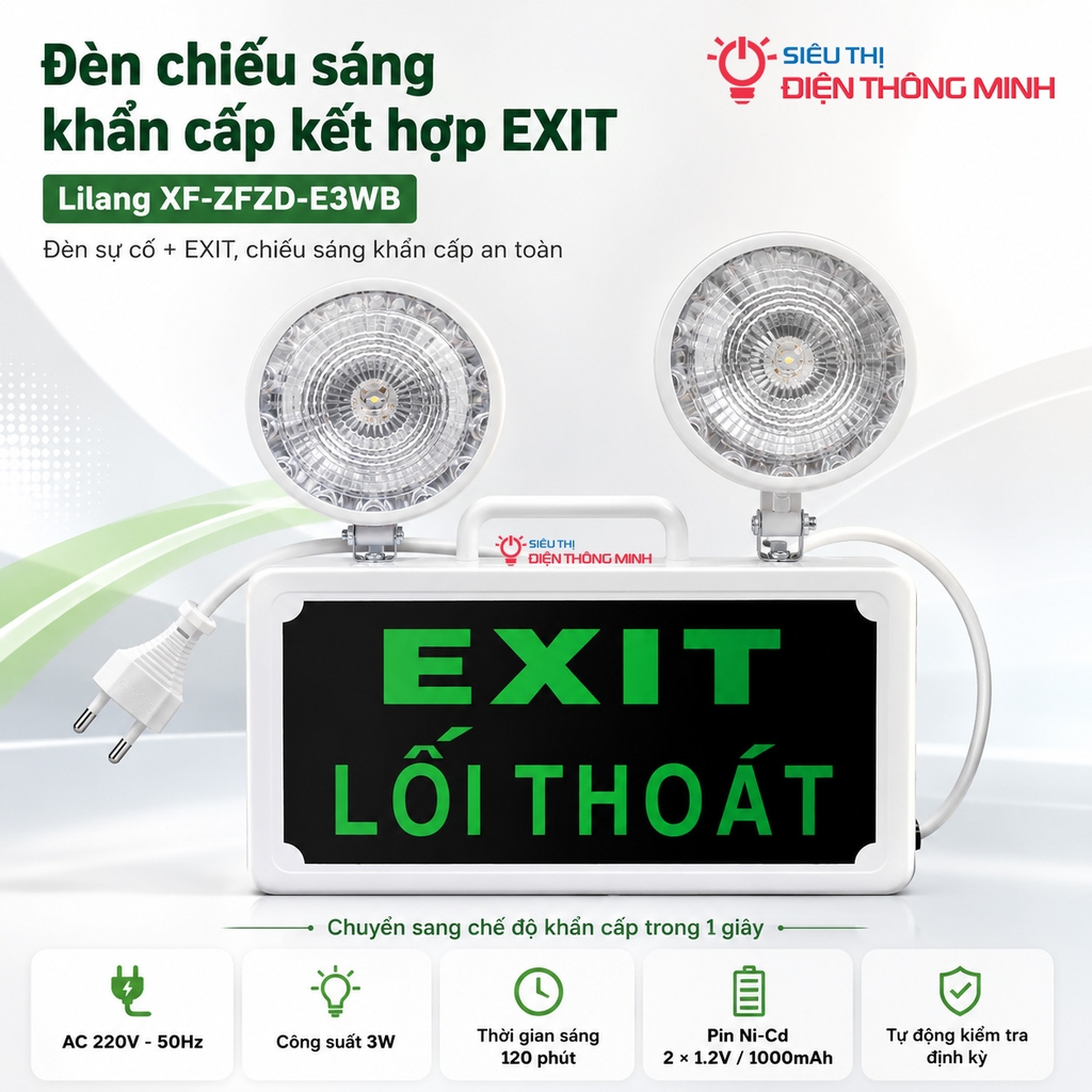 Đèn chiếu sáng khẩn cấp kết hợp EXIT Lilang XF-ZFZD-E3WB