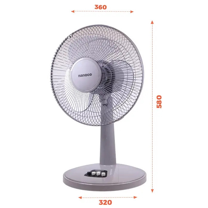 Quạt bàn Nanoco NTF1209G (màu xám, 30W, bạc đạn)