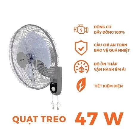 Quạt treo tường Nanoco NWF1611BL (màu xám, 47W. dây giật)