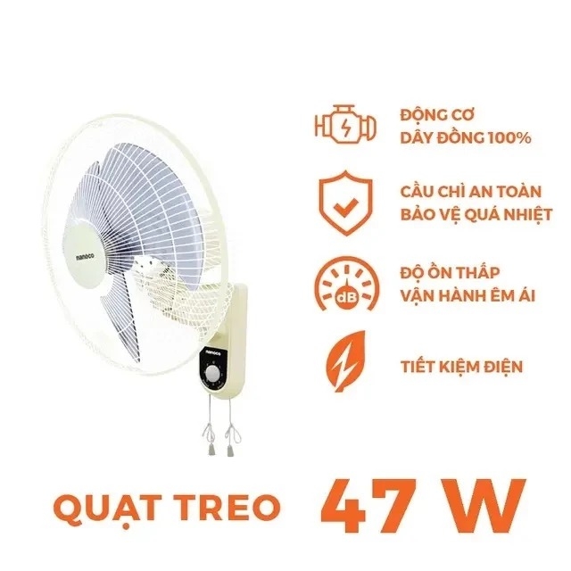 Quạt treo tường Nanoco NWF1611BE (màu Be, 47W. dây giật)
