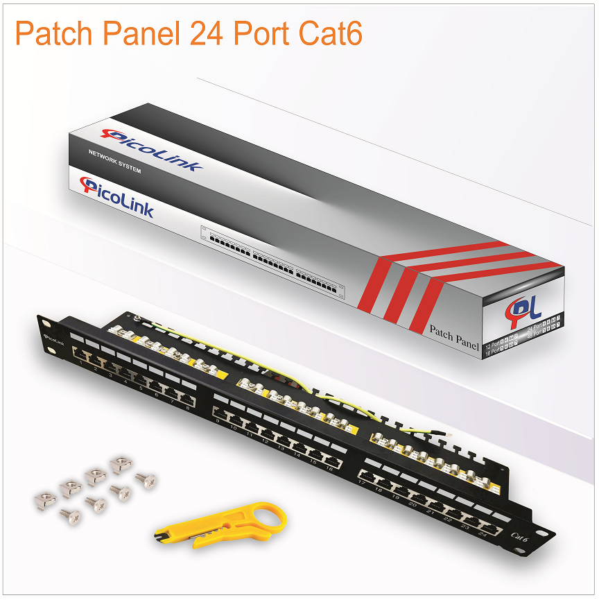 Thanh đấu nối Patch Panel 24 cổng Cat6 STP 1U PicoLink PL-S1U24-C6
