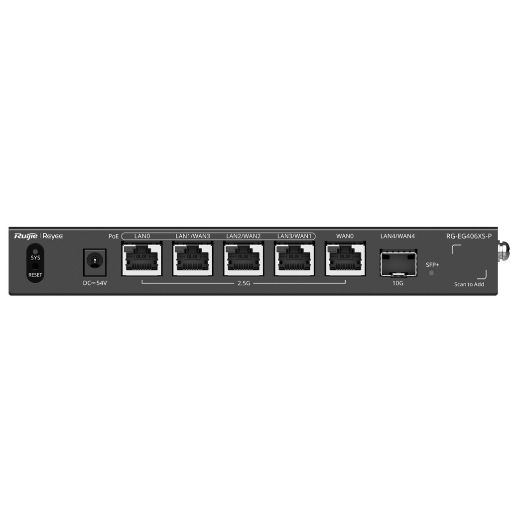 Modem Router Ruijie cân bằng tải RG-EG406XS-P (5 LAN 2.5GE, 4 PoE, 1 SFP 10GE, 400 user)
