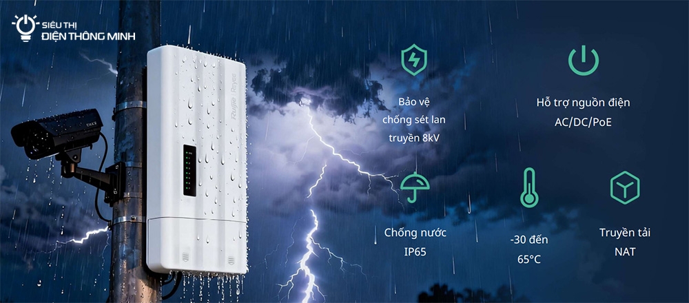 Switch PoE Ruijie ngoài trời RG-ES207GS-AC-OD (4 PoE GE, 1 uplink GE, 2 SFP, 60W, nguồn AC)
