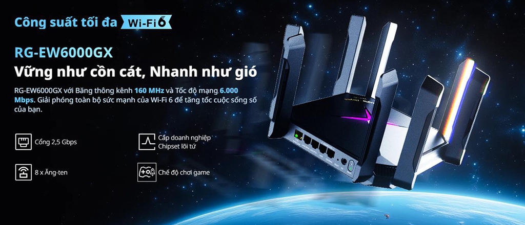 Bộ phát Wifi Ruijie RG-EW6000GX (Wifi 6, 6000Mbps, 8 ăng ten, Lan 2.5G)