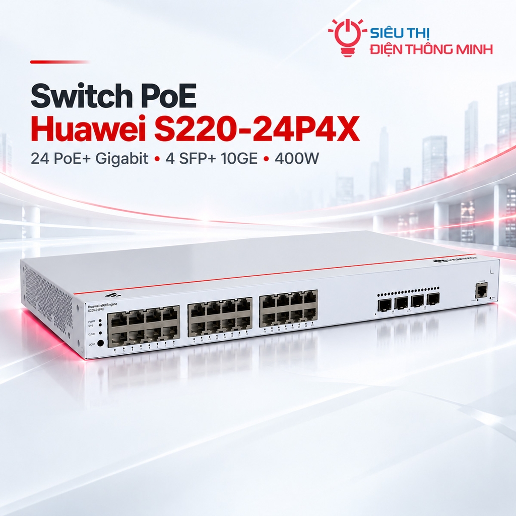Switch PoE Huawei S220-24P4X (24 PoE+ Gigabit, 4 SFP 10GE, 400W)