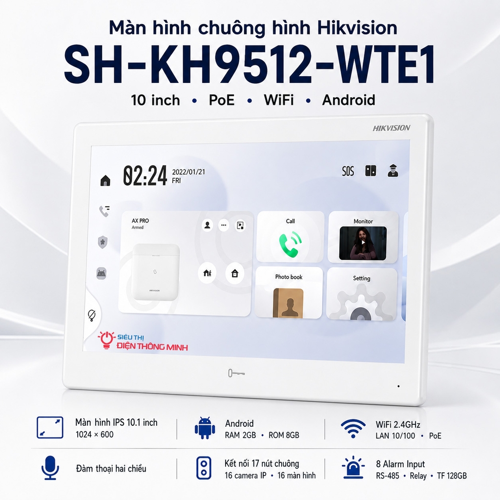 Màn hình chuông hình Hikvision SH-KH9512-WTE1 (10 inch, PoE, Wifi, Android)