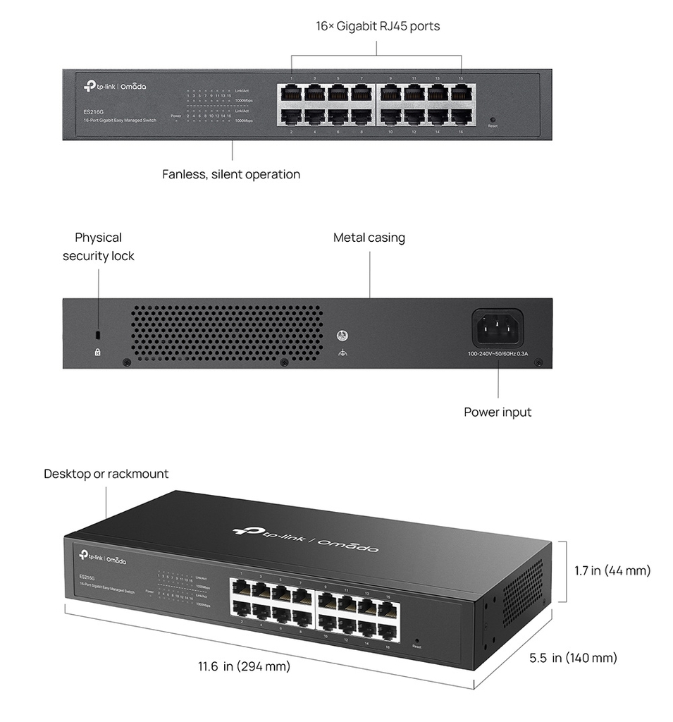 Switch chia mạng TP-LINK OMADA TL-ES216G (Cloud, 16 cổng Gigabit)