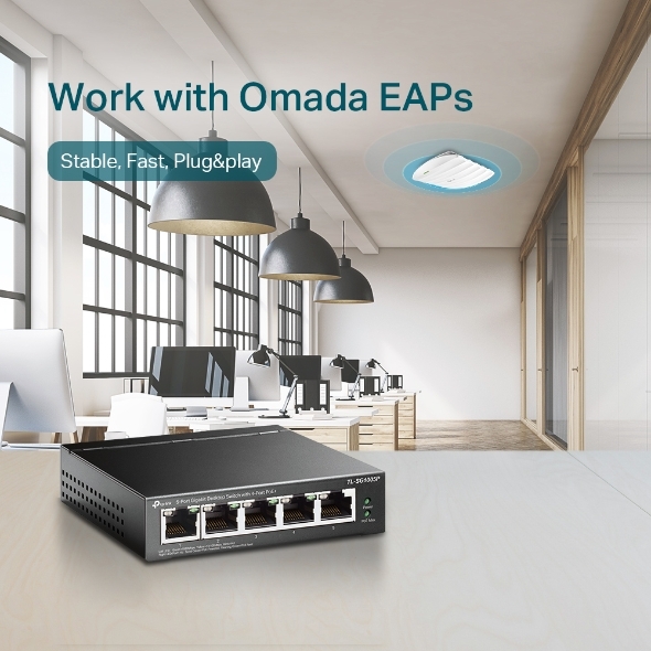 Switch PoE TP-Link TL-SG1005P (4 PoE Giga, 1 Uplink Giga, 65W)