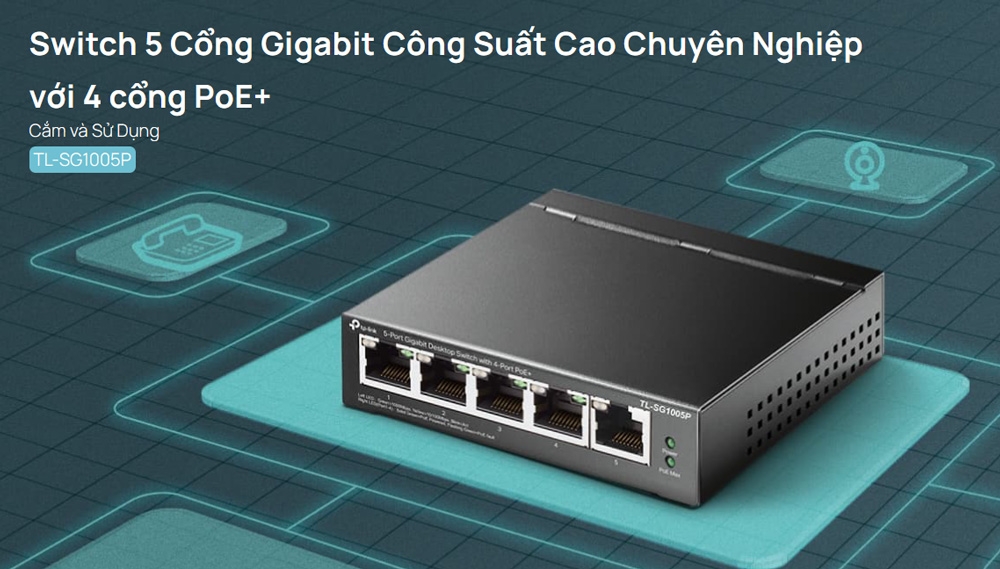 Switch PoE TP-Link TL-SG1005P (4 PoE Giga, 1 Uplink Giga, 65W)