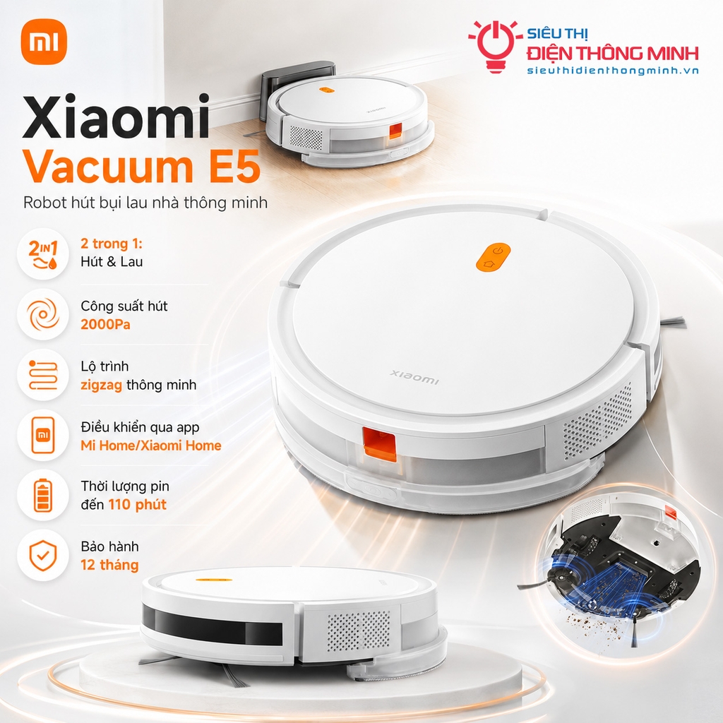 Robot hút bụi lau nhà Xiaomi Vacuum E5 (Chính Hãng, BH 12 tháng)
