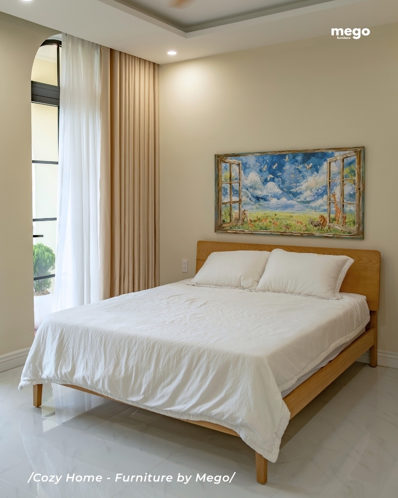 Giường ngủ trong phòng ngủ tối giản