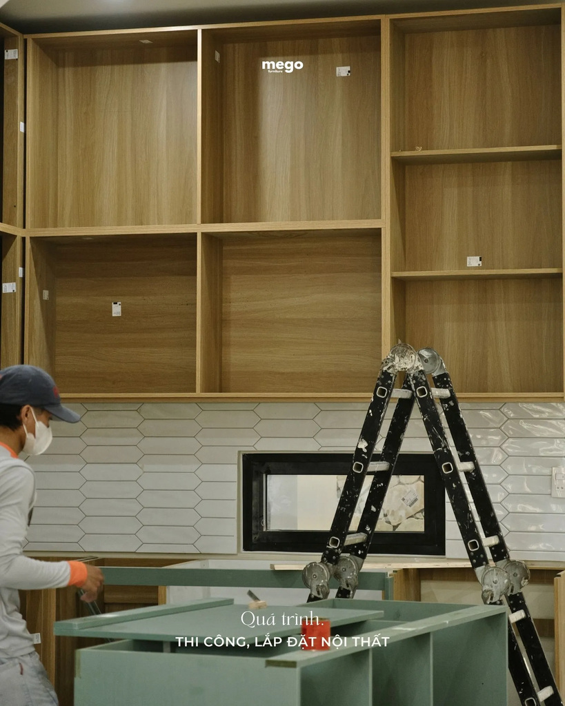 Tủ bếp gỗ công nghiệp