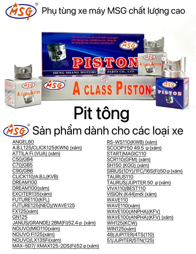PISTON (Sản phẩm thêm loại xe mới)