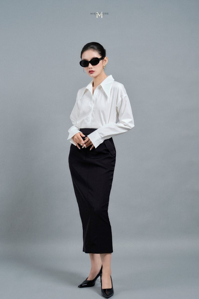 ÁO SƠ MI NỮ TRƠN CÔNG SỞ TAY DÀI CỔ NHỌN SIA WOMEN MIEN STORE