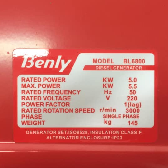Máy Phát Điện Chạy Dầu Benly 5Kw BL6800