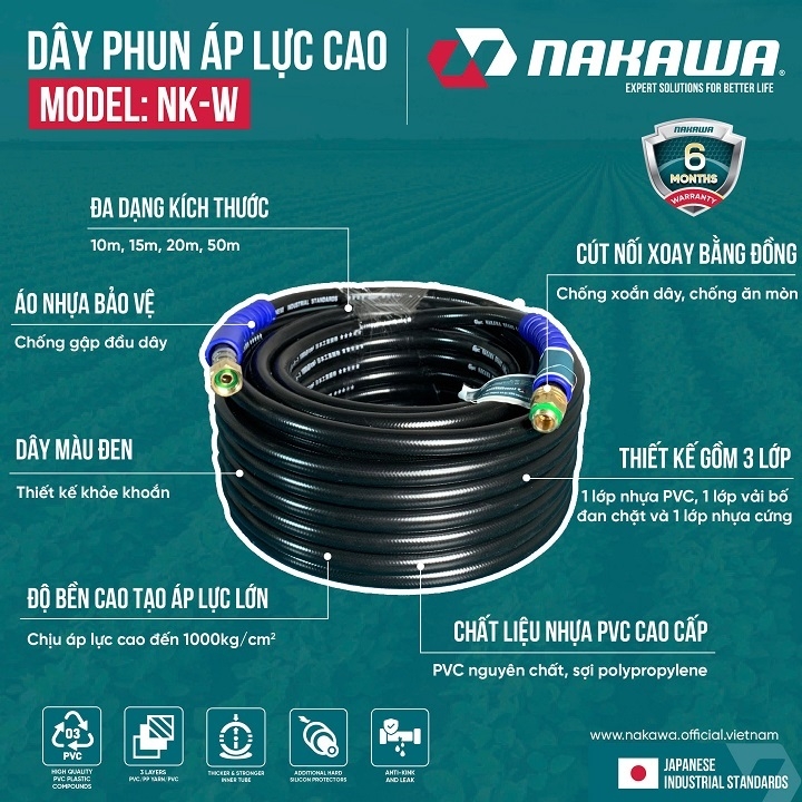Dây Phun Xịt Áp Lực Nakawa 8.5mm NK-W20