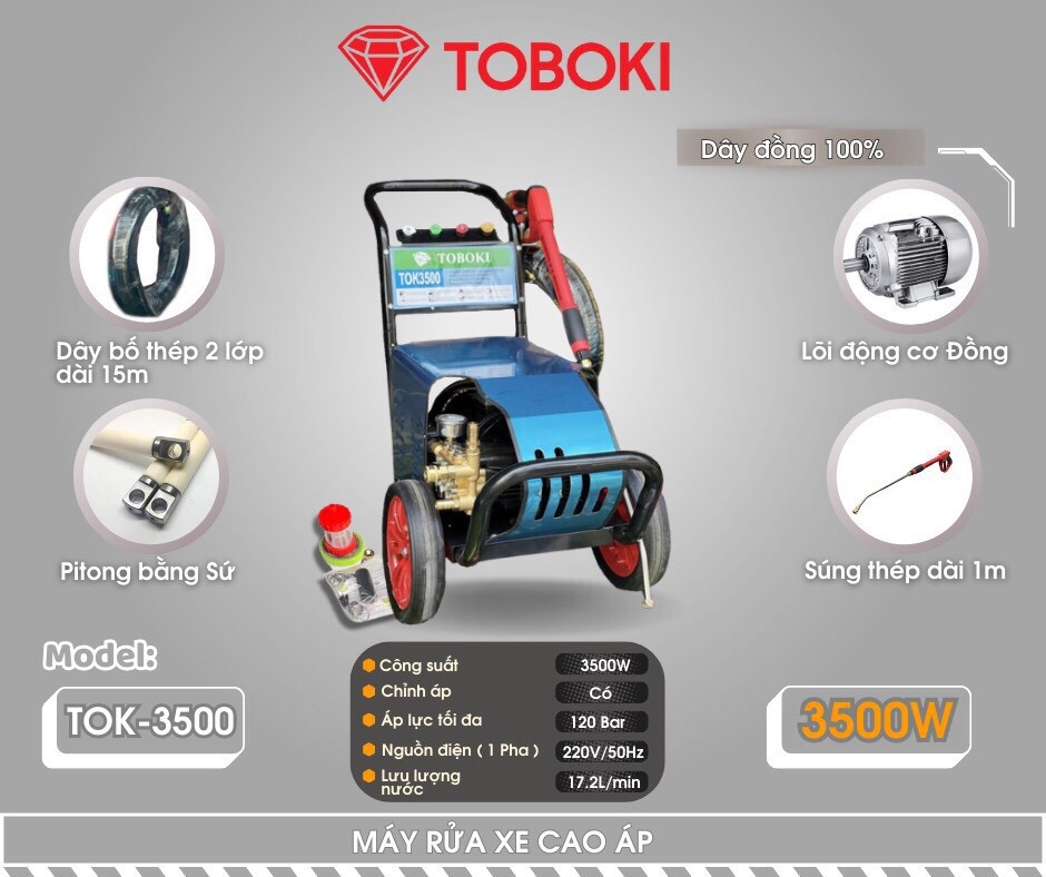Máy Rửa Xe Cao Áp Toboki 3.5Kw TOK3500 (1 Pha)