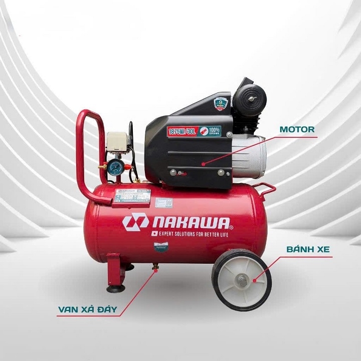 Máy Nén Khí Đầu Liền 2 Tụ Nakawa 2.5HP NK-2T2530E 30L