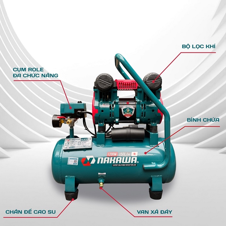 Máy Nén Khí Không Dầu Nakawa 1200W NKBH1615E 15L