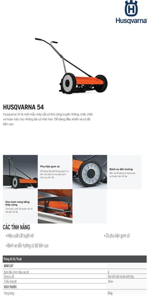 Máy Cắt Cỏ Đẩy Tay Husqvarna 54 Exclusive