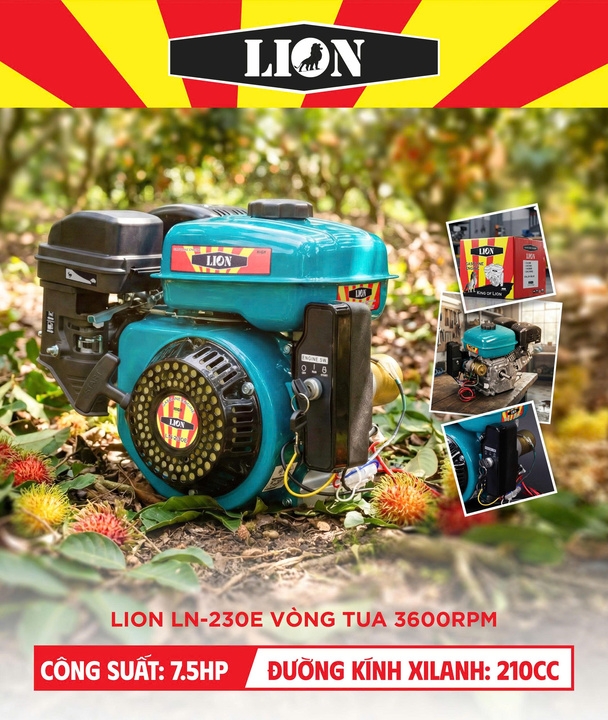 Động Cơ Chạy Xăng 7.5HP Lion LN-230E Có Đề