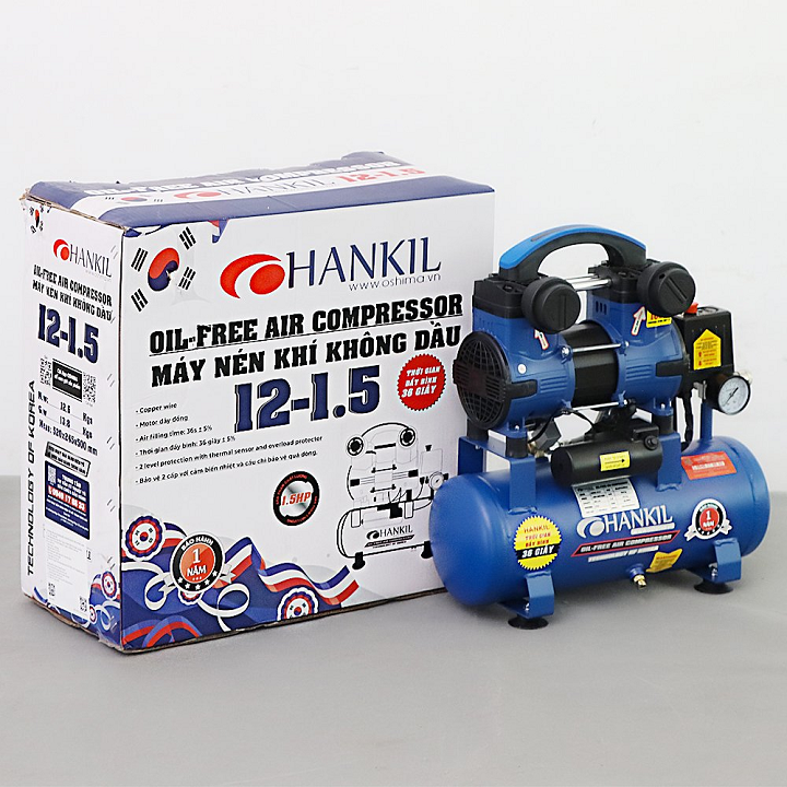 Máy Nén Khí Không Dầu 1.5HP 12L Hankil 12-1.5