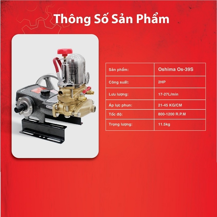Đầu Phun Xịt Áp Lực 2HP Oshima OS-39S Piston Sứ