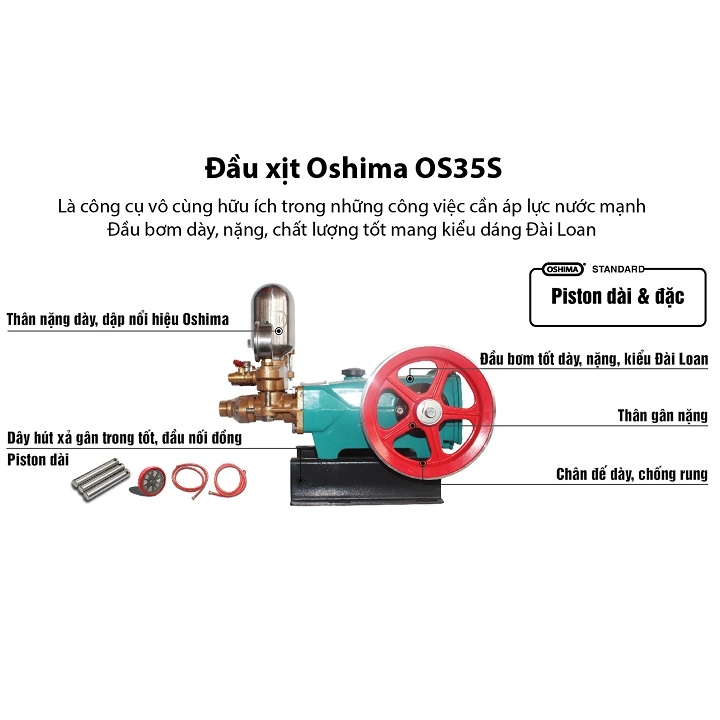 Đầu Xịt Áp Lực Oshima 1HP OS-35S Piston Sứ