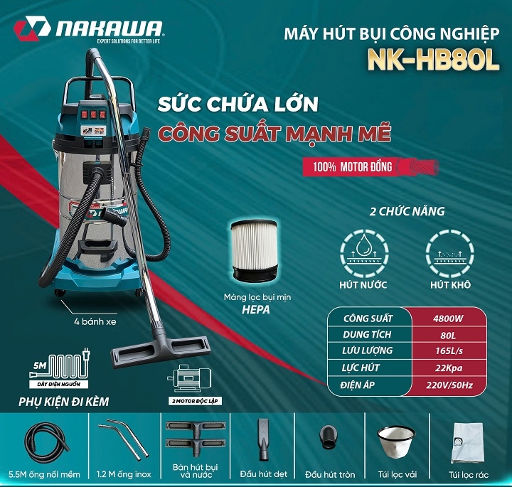 Máy Hút Bụi Công Nghiệp Nakawa 4800W 80L NKHB80L