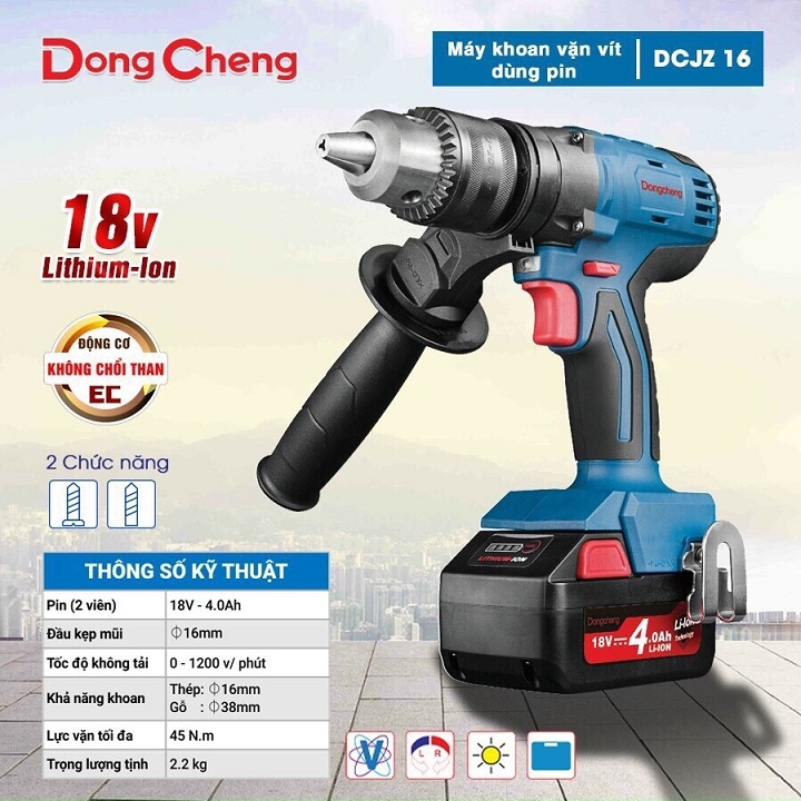 Máy Khoan Vặn Vít Dùng Pin Dongcheng DCJZ16 18V