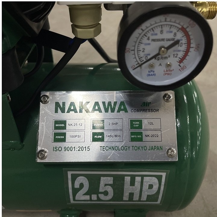 Máy Nén Khí Không Dầu Nakawa 2.5HP 12L NK 25-12