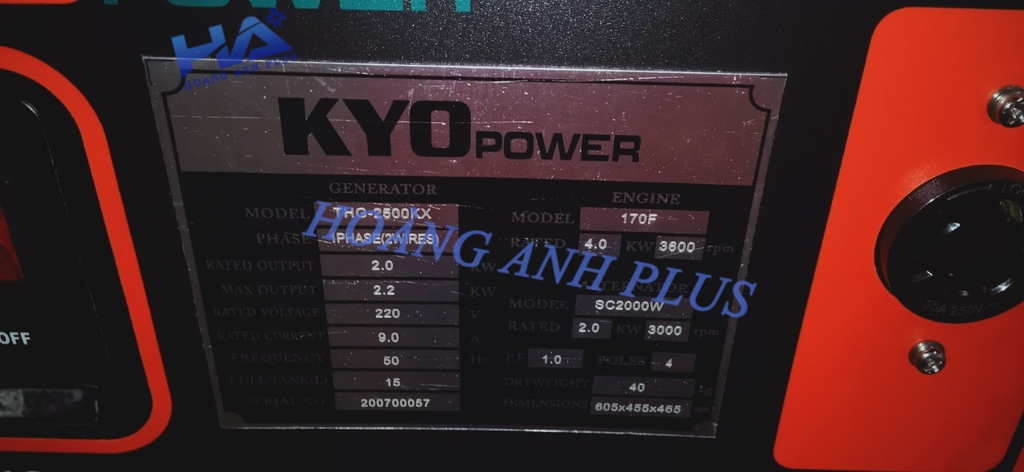 Máy Phát Điện Chạy Xăng 2KVA Kyo Power THG2500KX