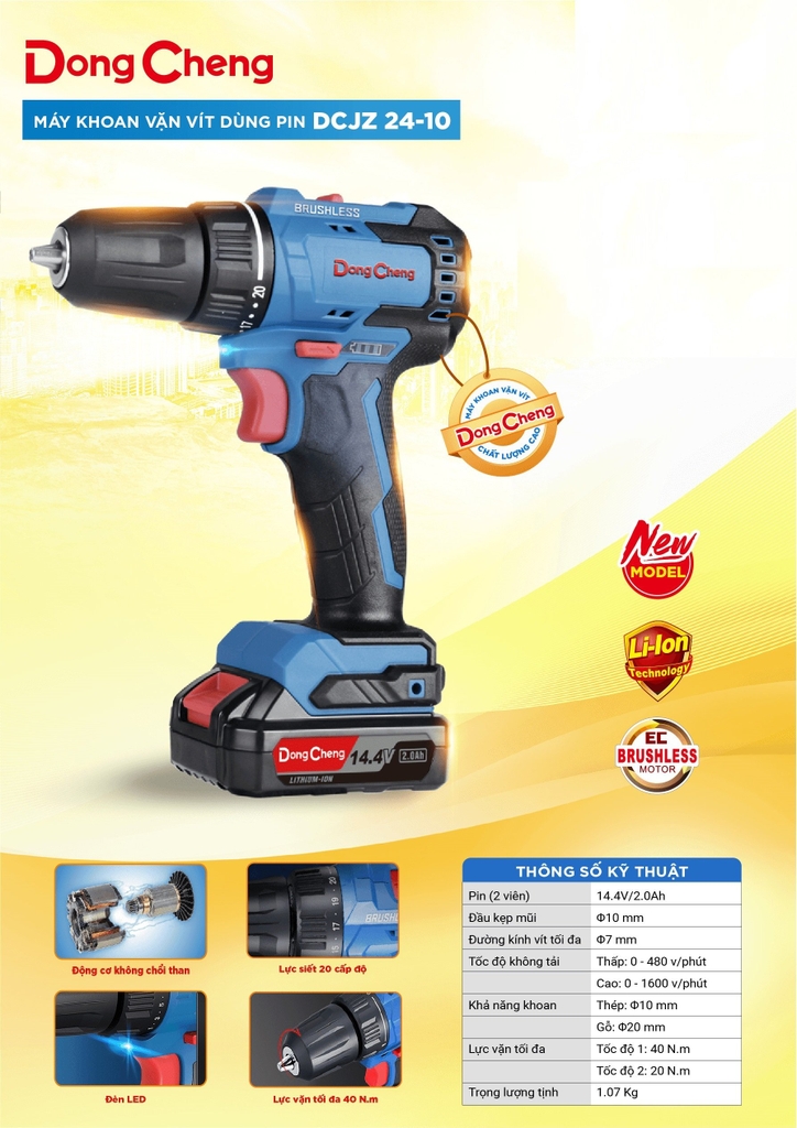 Máy Khoan Vặn Vít Dùng Pin DongCheng DCJZ24-10 14.4V