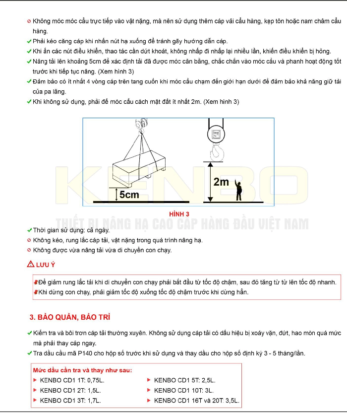 Pa Lăng Cáp Điện Kenbo CD 10 Tấn 9 Mét