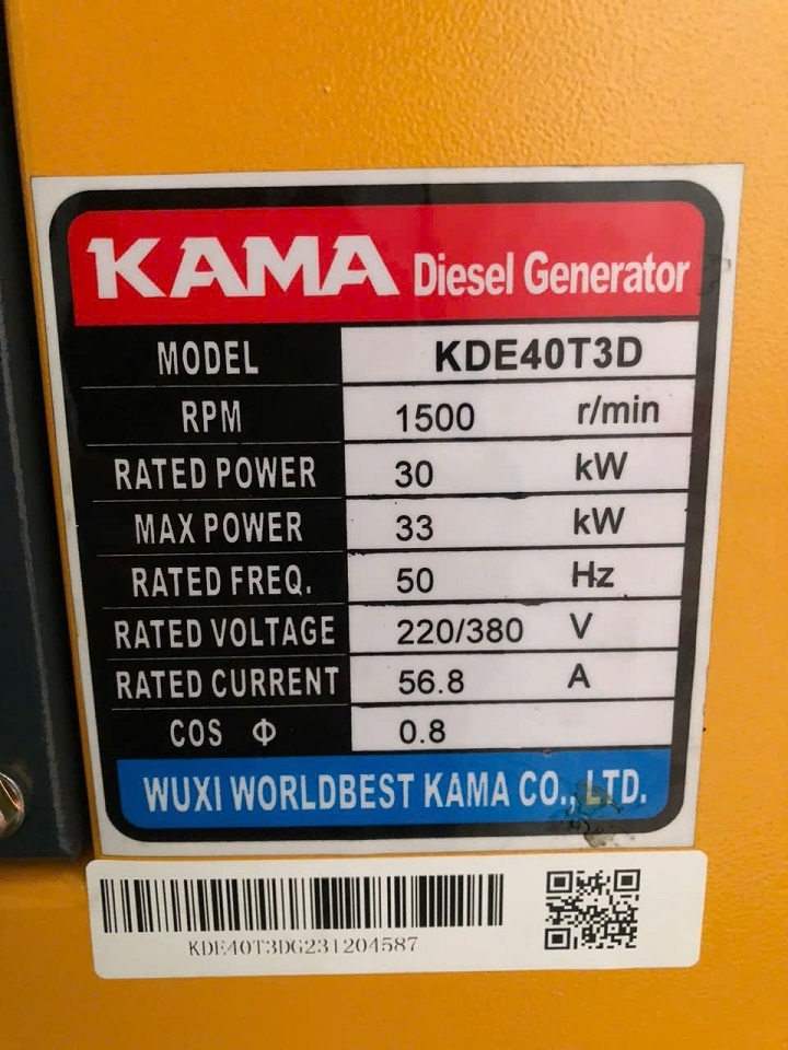 Máy Phát Điện Chạy Dầu Kama 30Kw KDE40T3D Siêu Cách Âm