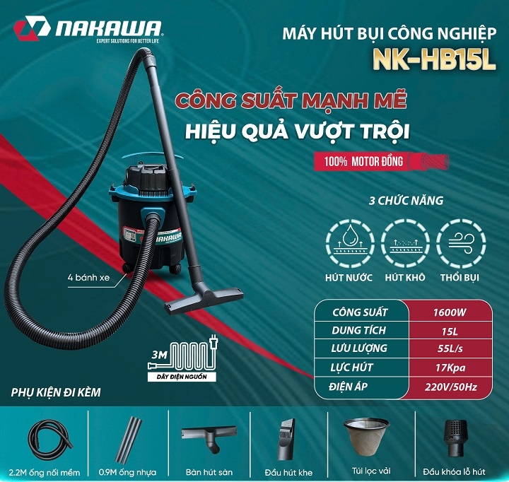 Máy Hút Bụi Công Nghiệp Nakawa 1600W 15L NKHB15L
