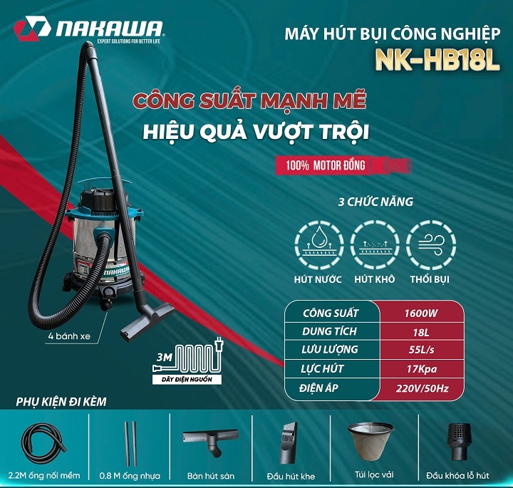 Máy Hút Bụi Công Nghiệp Nakawa 1600W 18L NKHB18L