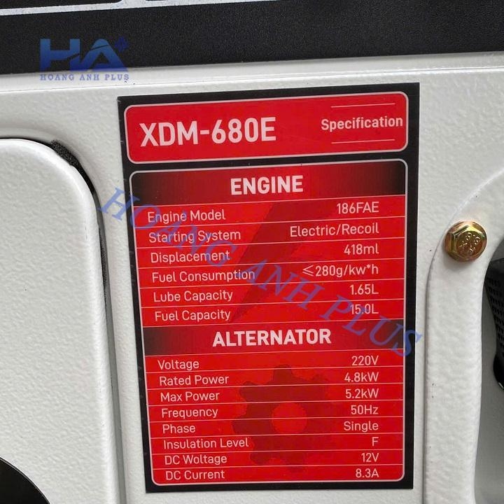 Máy Phát Điện Chạy Dầu 5KW Mactool XDM-680E 1 Pha