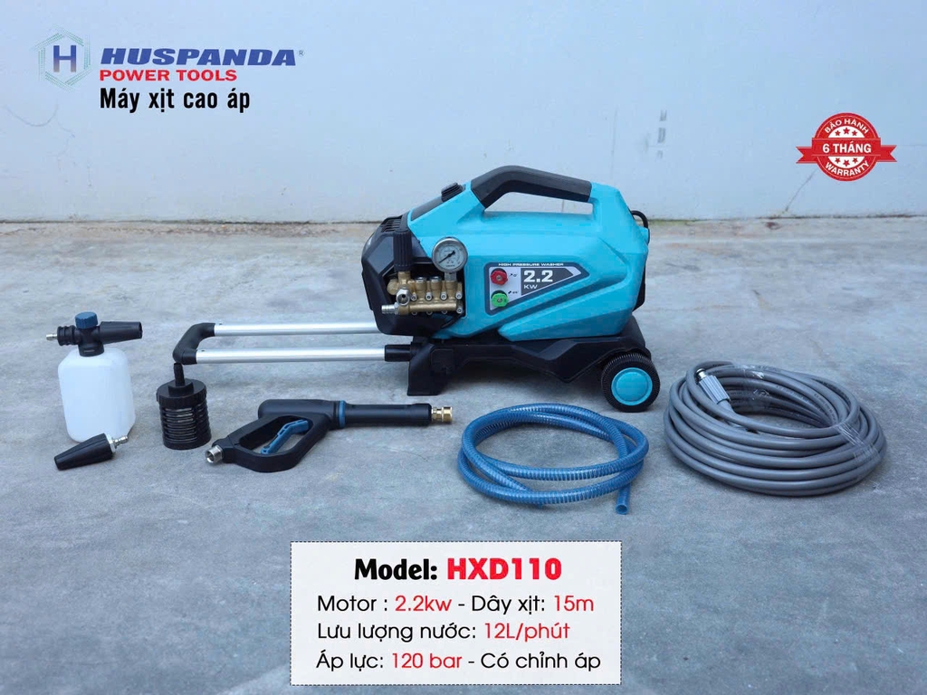 Máy Rửa Xe Cao Áp Huspanda 2200W HXD110 Có Tay Kéo