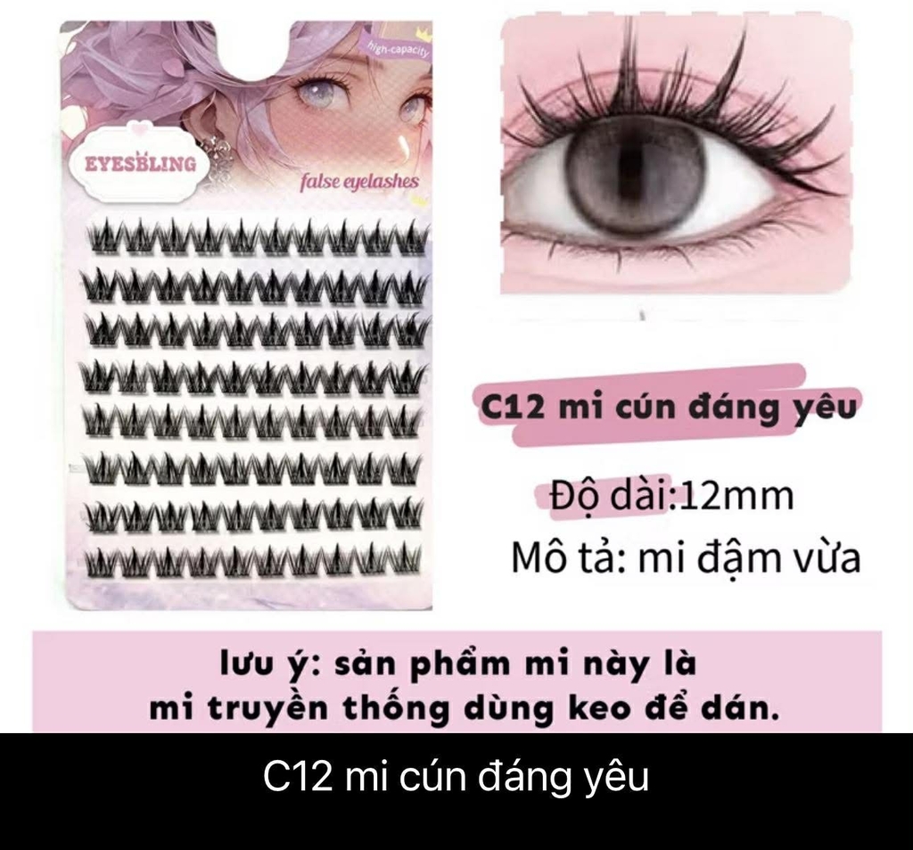 Mi chùm cluster Anime, mi cụm makeup truyền thống không có keo dưới gốc