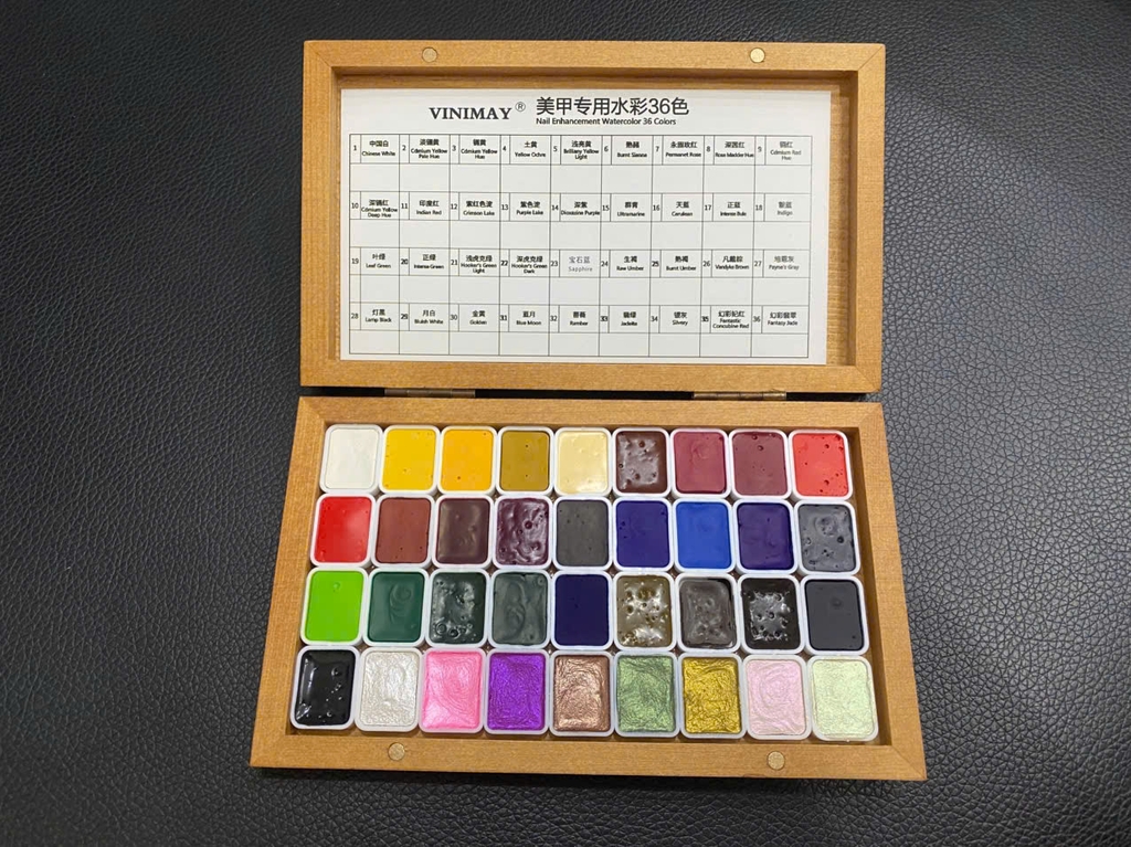 Set màu nước nén 36 màu hộp gỗ Vinimay