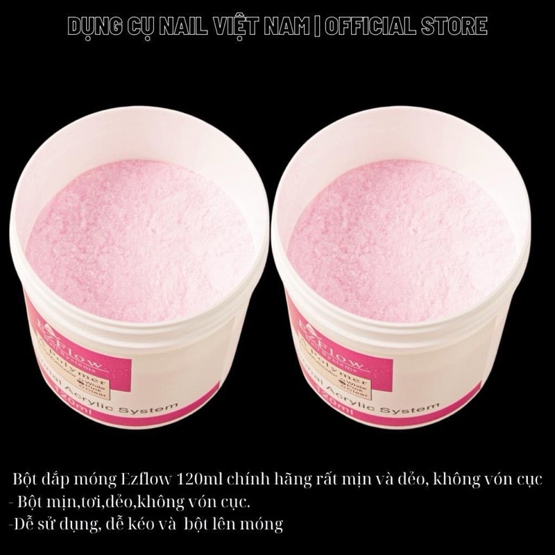 Bột đắp móng Ezflow siêu mịn, siêu dẻo, không vón cục - Polymer Nail Powder 3 màu white, pink, clear (120ml)