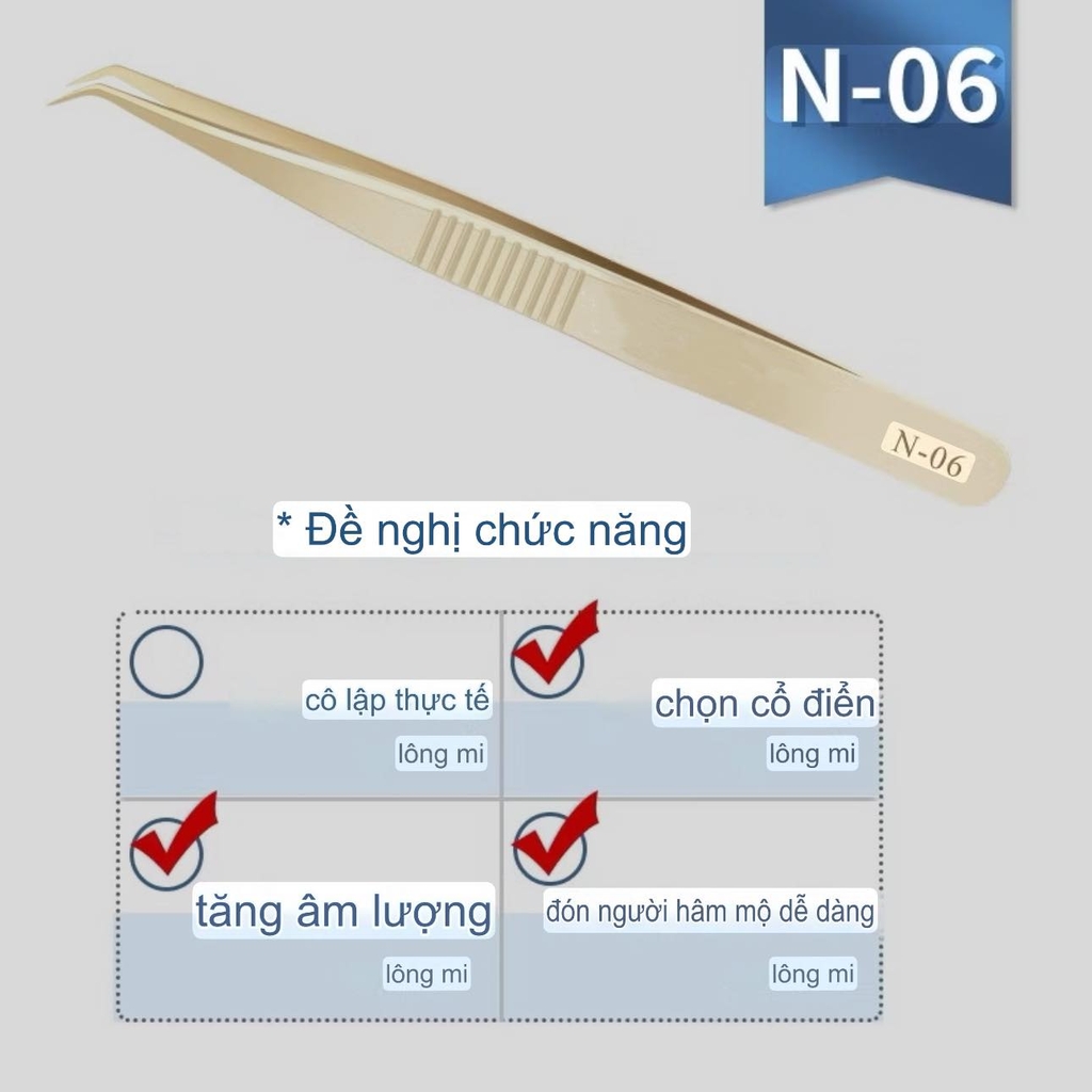 Nhíp Nối Mi Nhíp Vàng Douyin classic, volume hẹp, tách mũi cong N06, đa chức năng