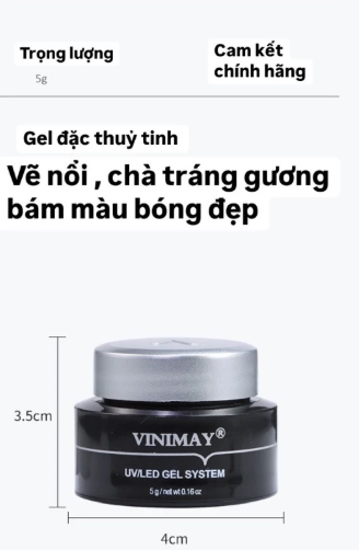 Gel thủy tinh vẽ nổi Vinimay chính hãng 5g, Gel đặc vẽ tạo hình móng chà tráng gương nail